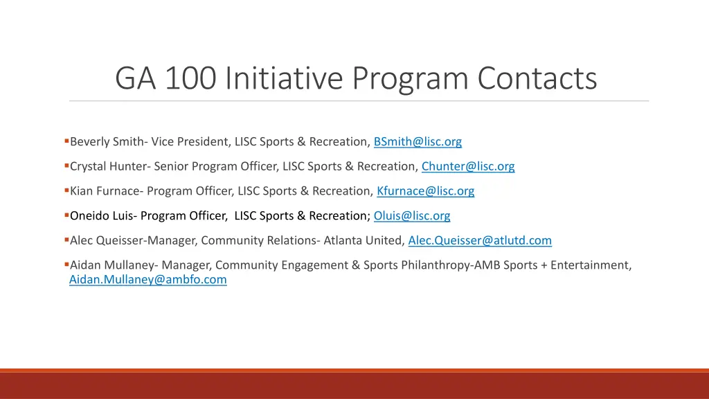 ga 100 initiative program contacts