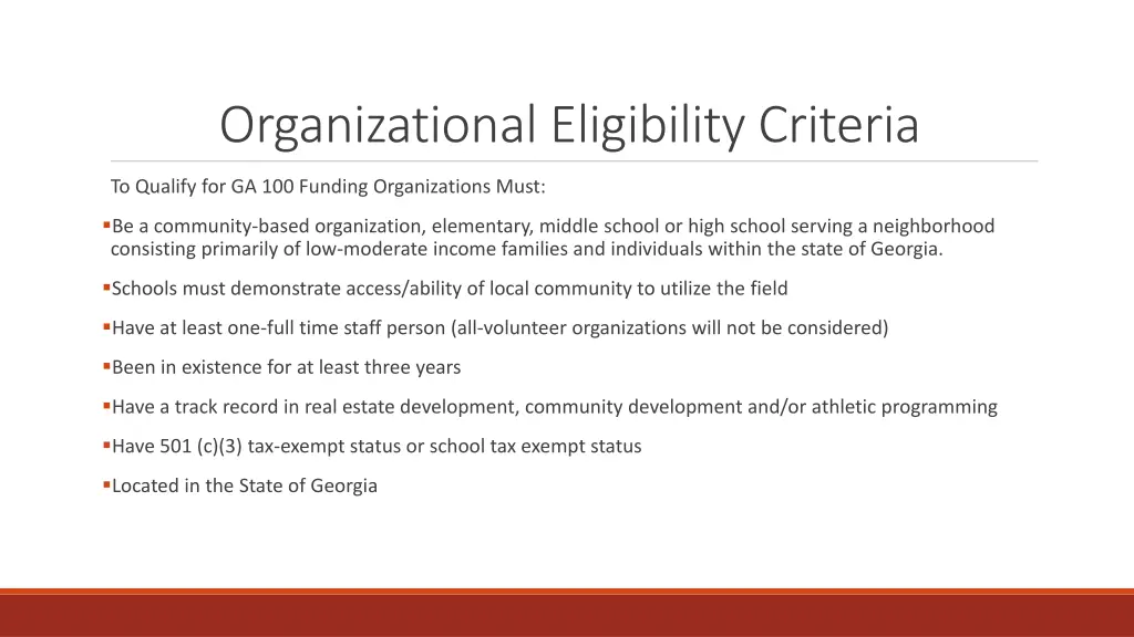 organizational eligibility criteria