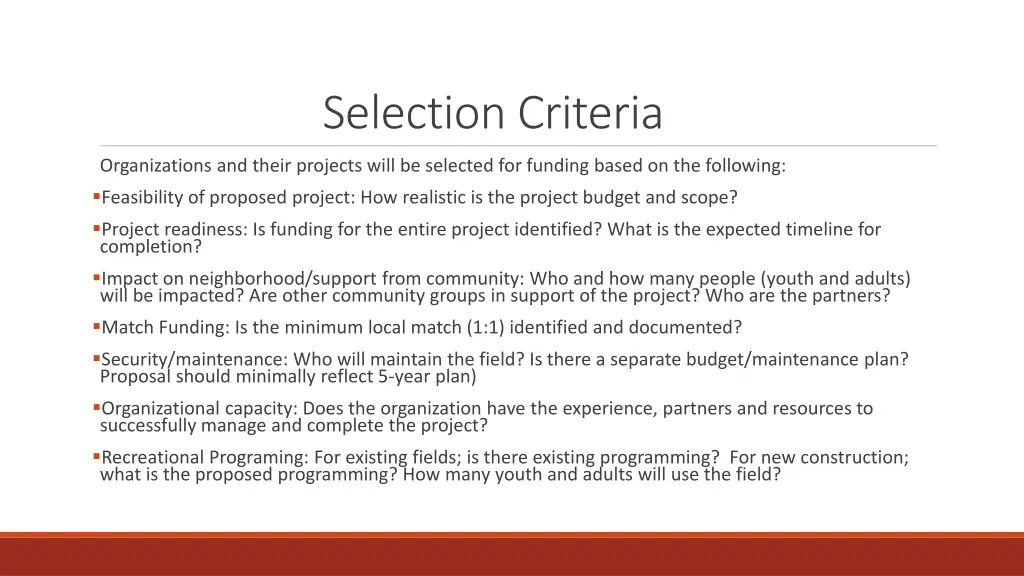 selection criteria