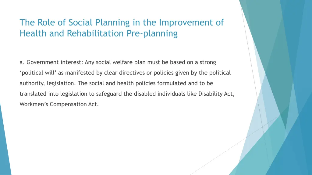 the role of social planning in the improvement