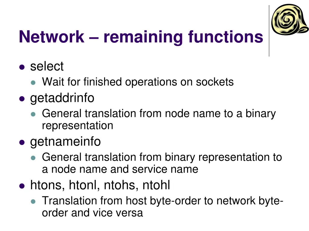 network remaining functions