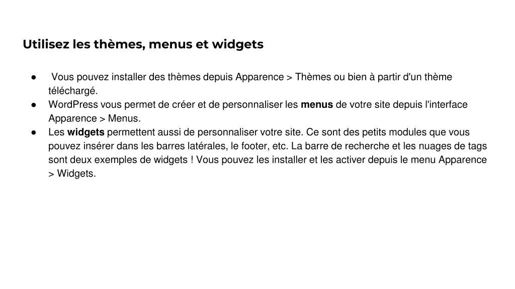 utilisez les th mes menus et widgets