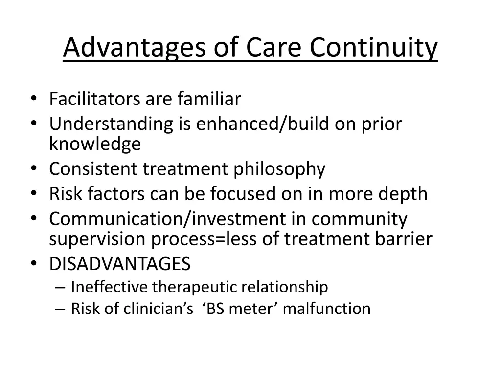 advantages of care continuity