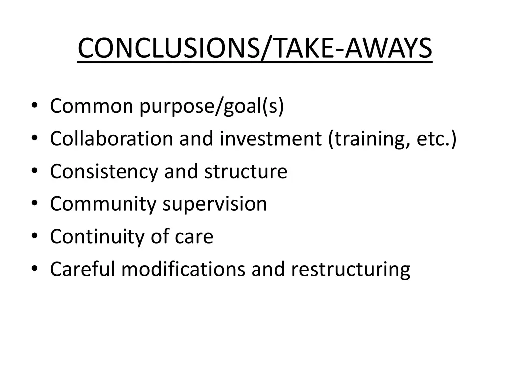 conclusions take aways