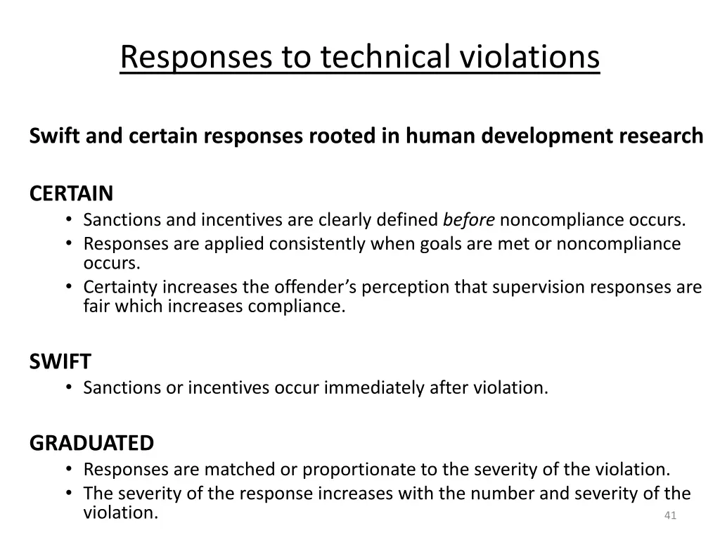 responses to technical violations