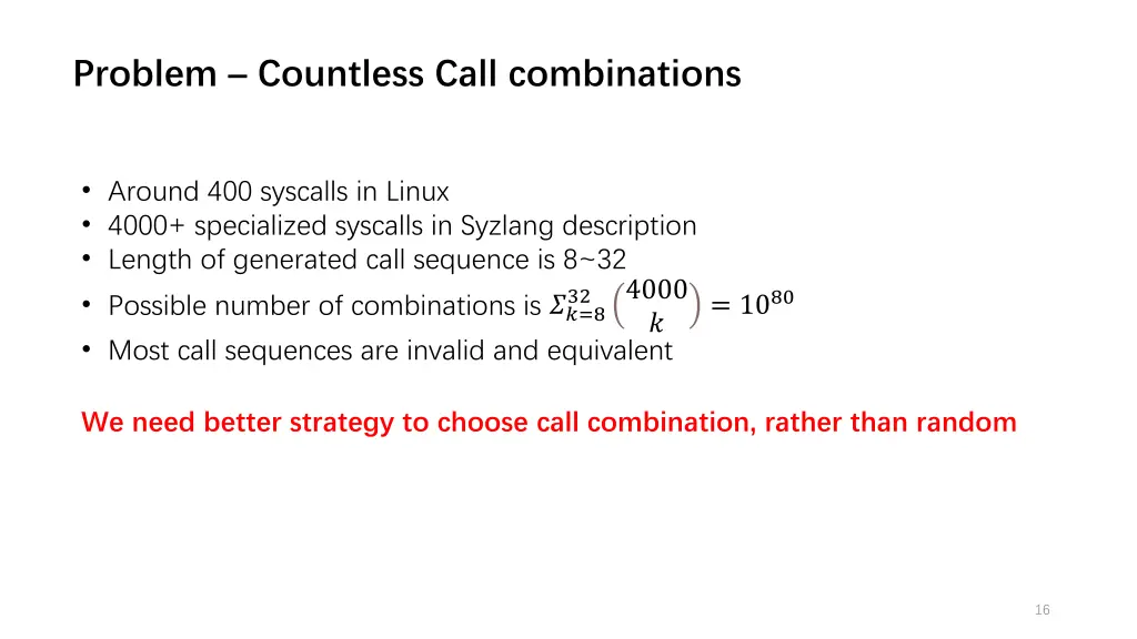 problem countless call combinations