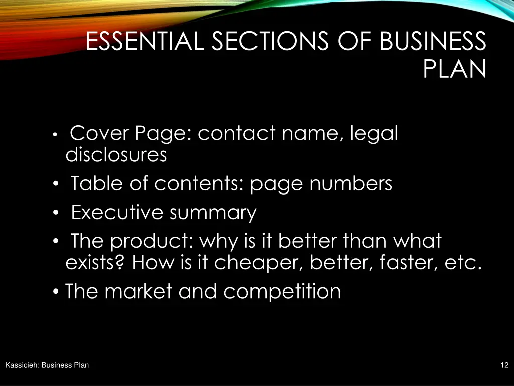 essential sections of business