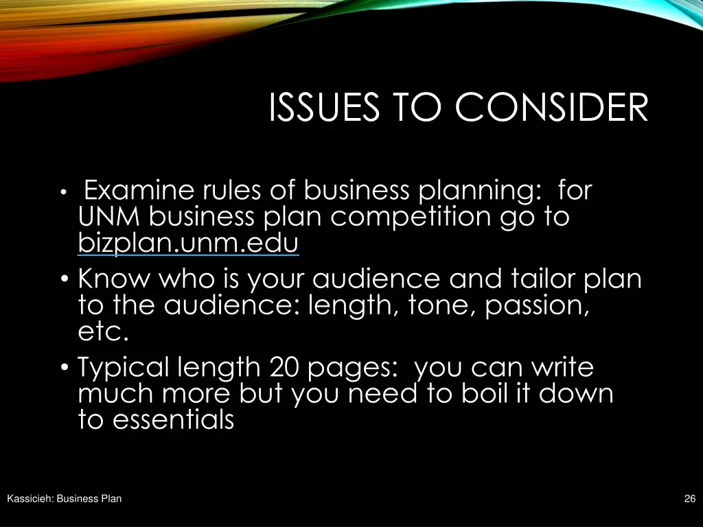 issues to consider