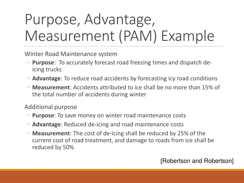 purpose advantage measurement pam example