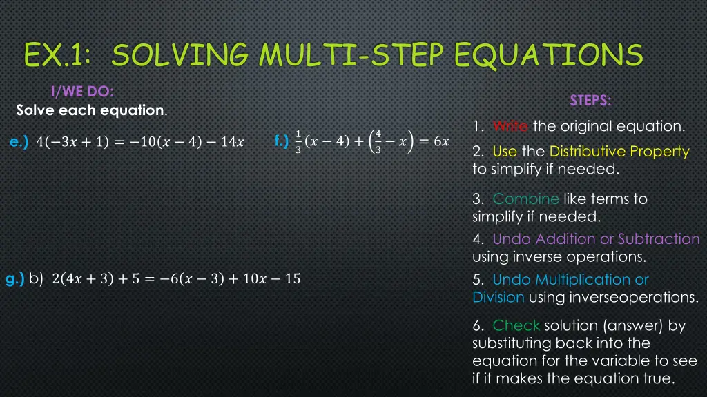 ex 1 solving multi step equations 1