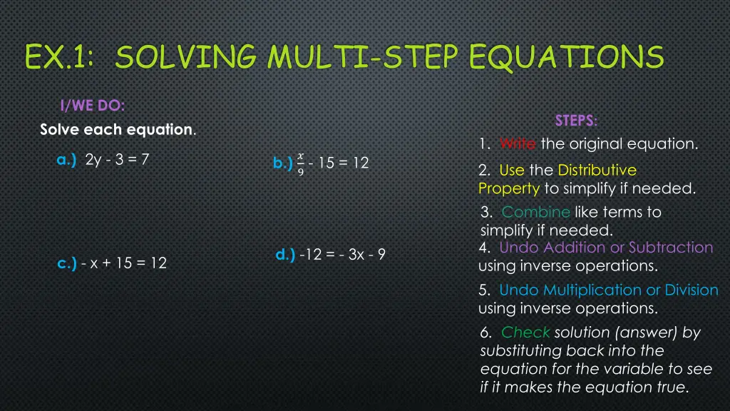 ex 1 solving multi step equations