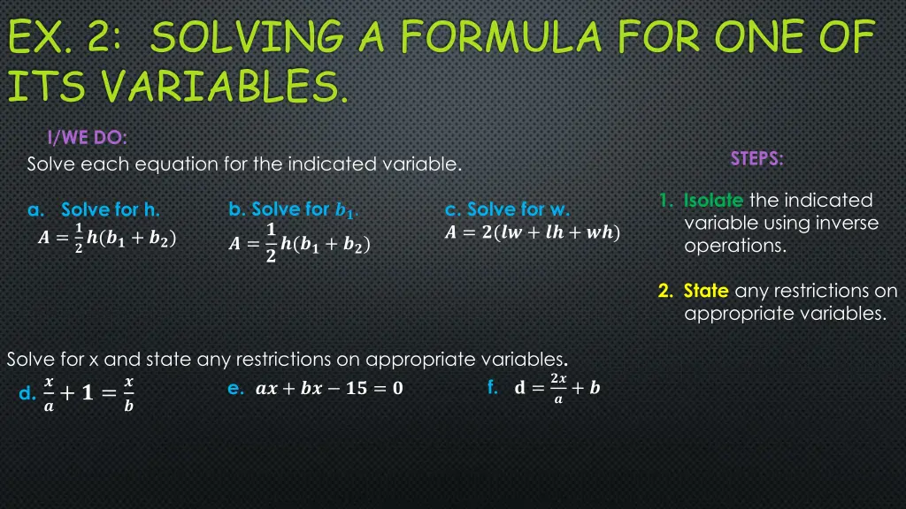 ex 2 solving a formula for one of its variables