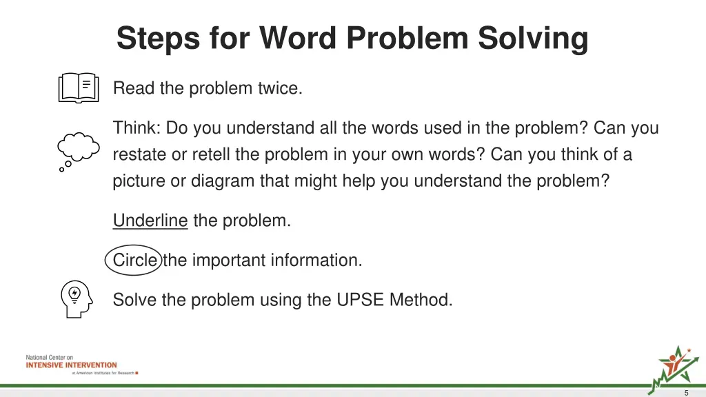 steps for word problem solving