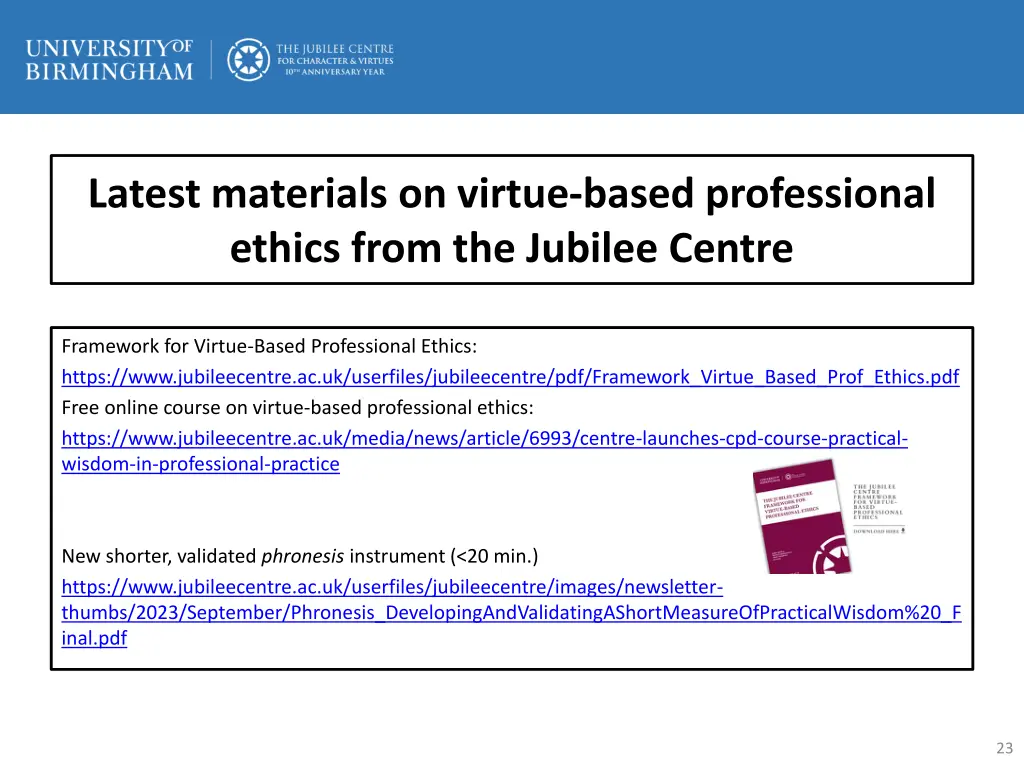 latest materials on virtue based professional