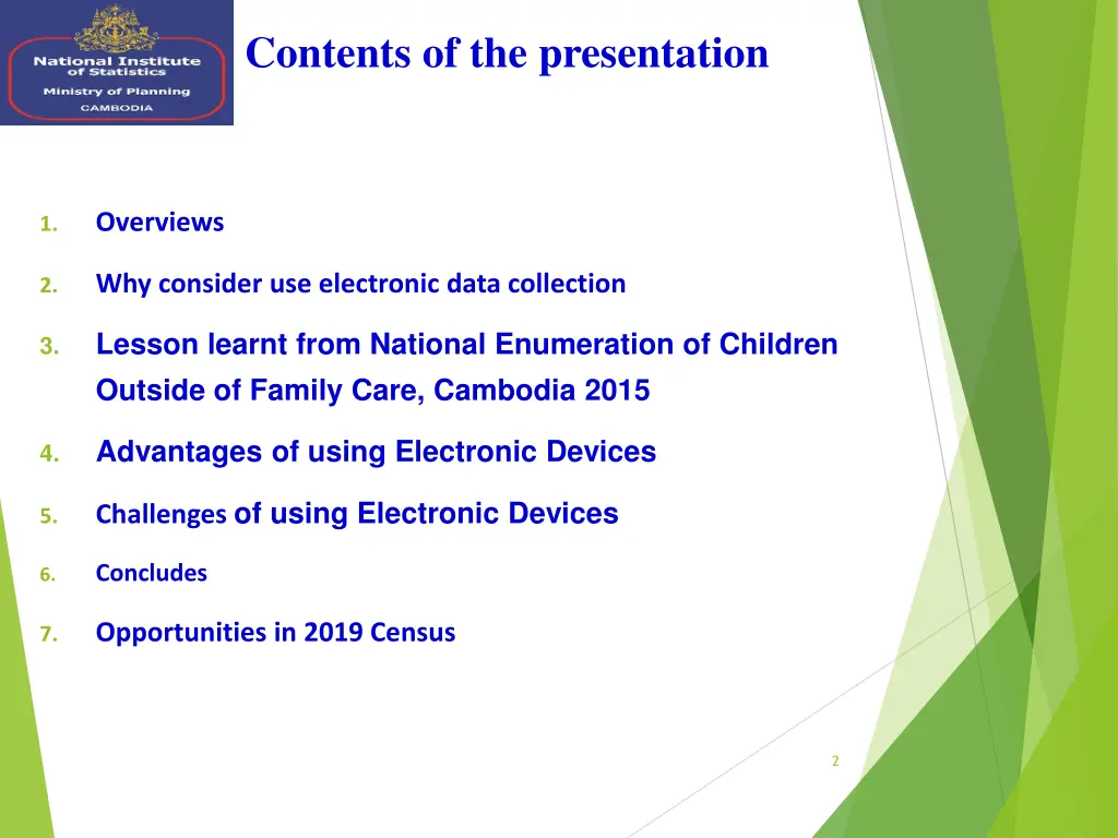 contents of the presentation