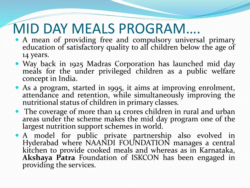 mid day meals program a mean of providing free