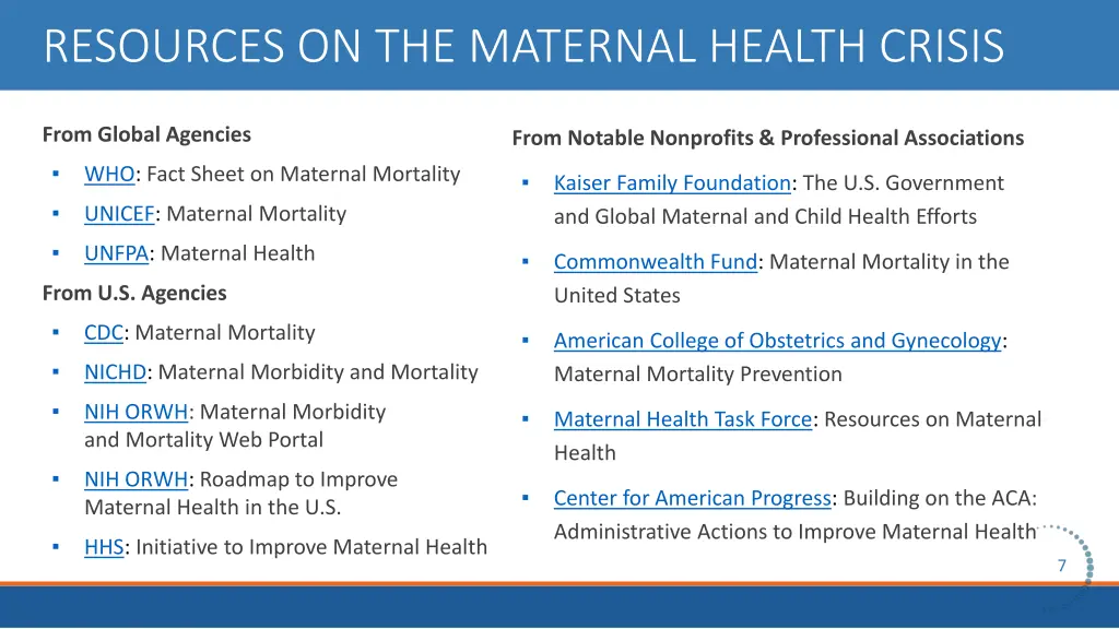 resources on the maternal health crisis