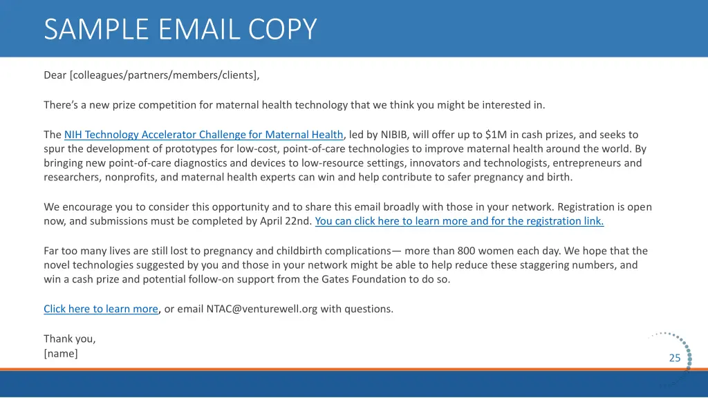sample email copy