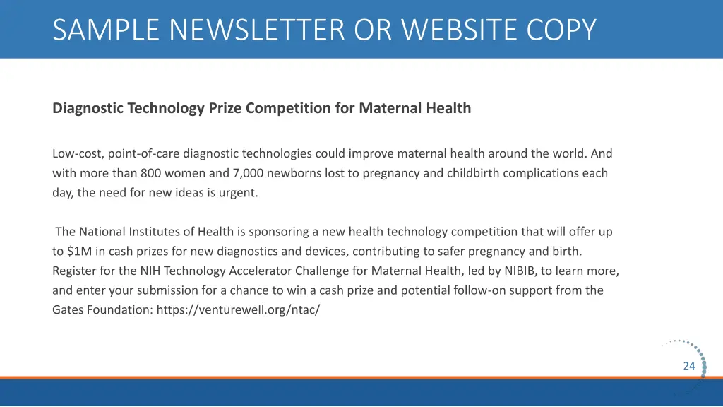 sample newsletter or website copy 1