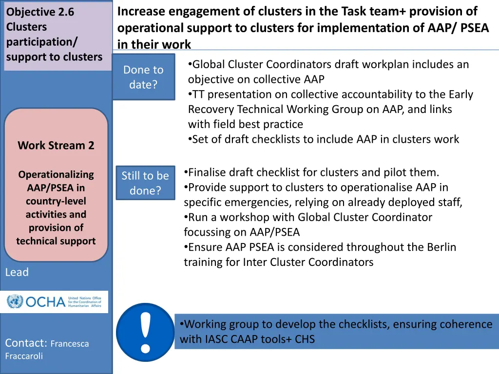 increase engagement of clusters in the task team