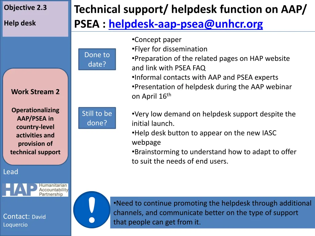 technical support helpdesk function on aap psea