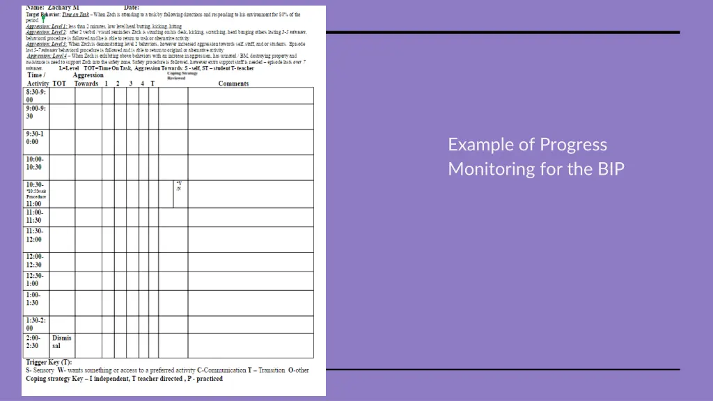example of progress monitoring for the bip