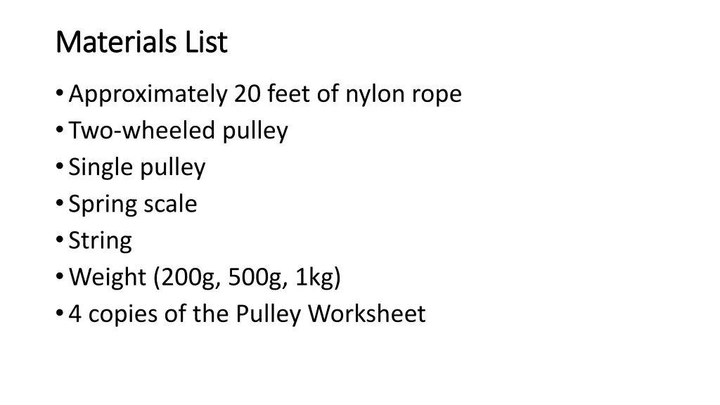 materials list materials list