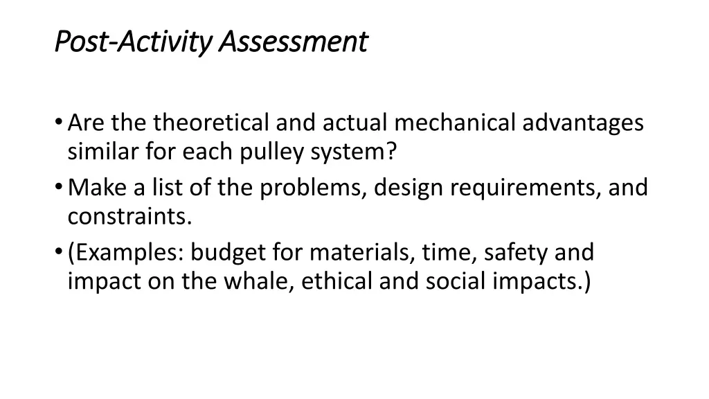 post post activity assessment activity assessment