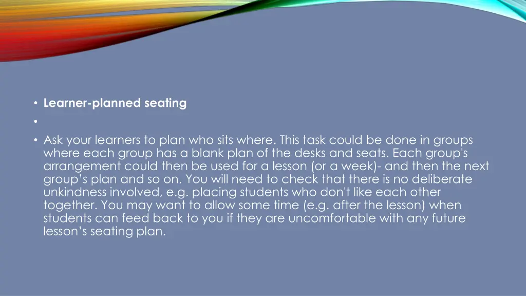 learner planned seating ask your learners to plan