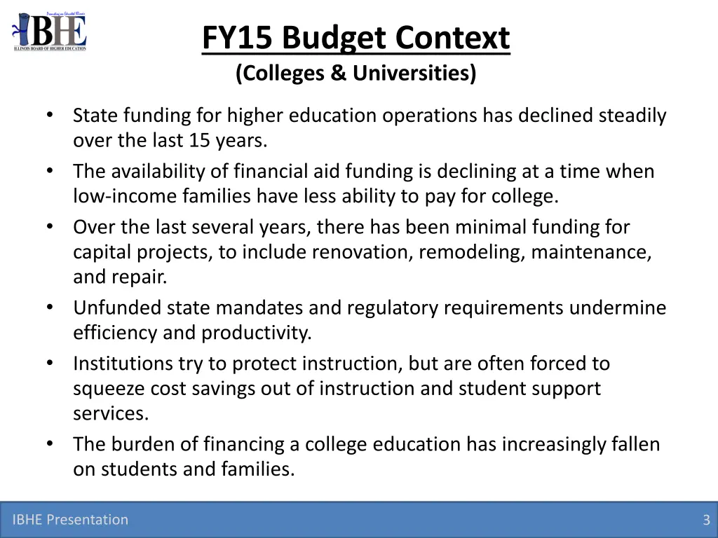 fy15 budget context colleges universities