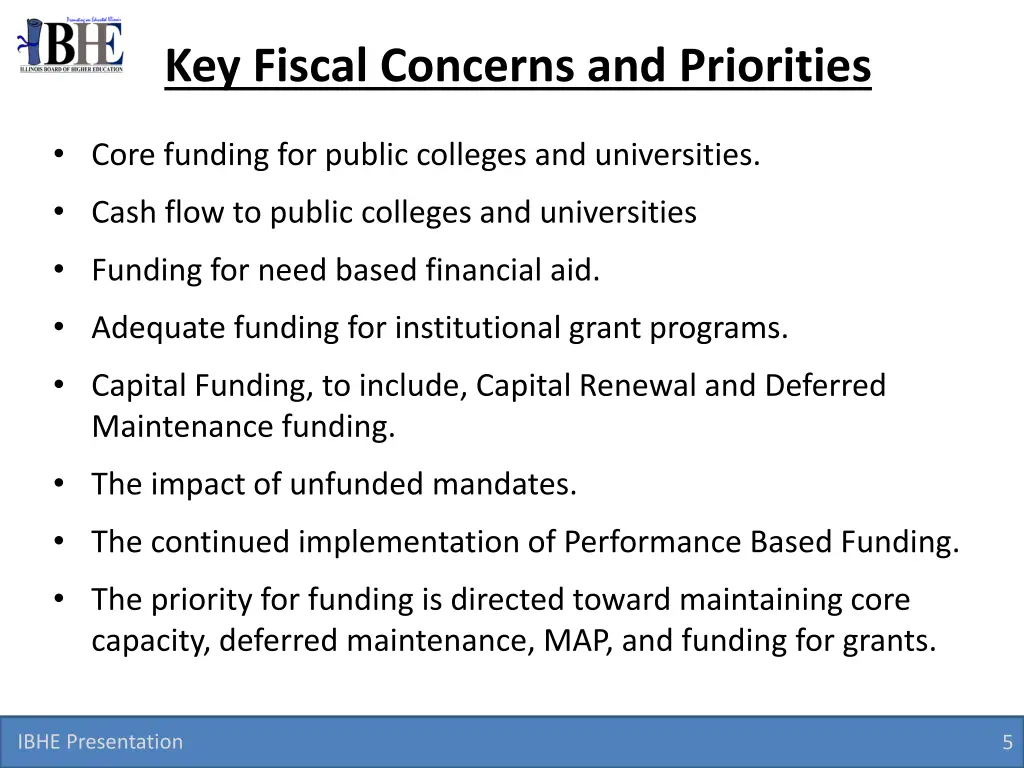 key fiscal concerns and priorities