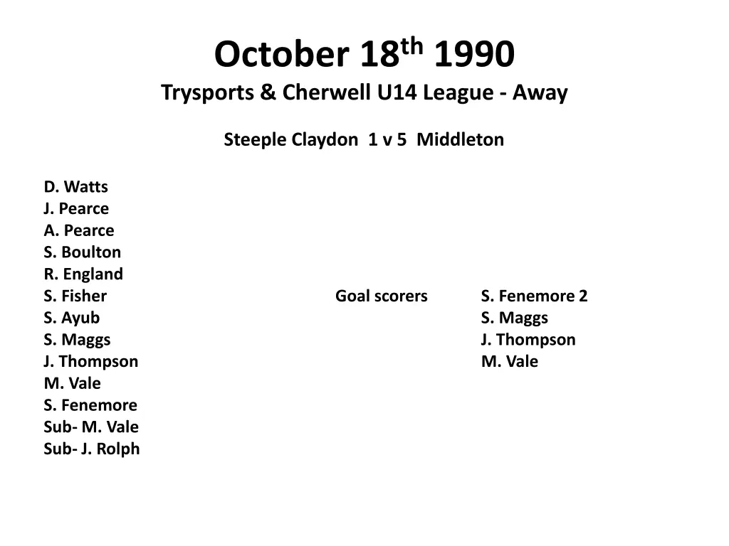 october 18 th 1990 trysports cherwell u14 league