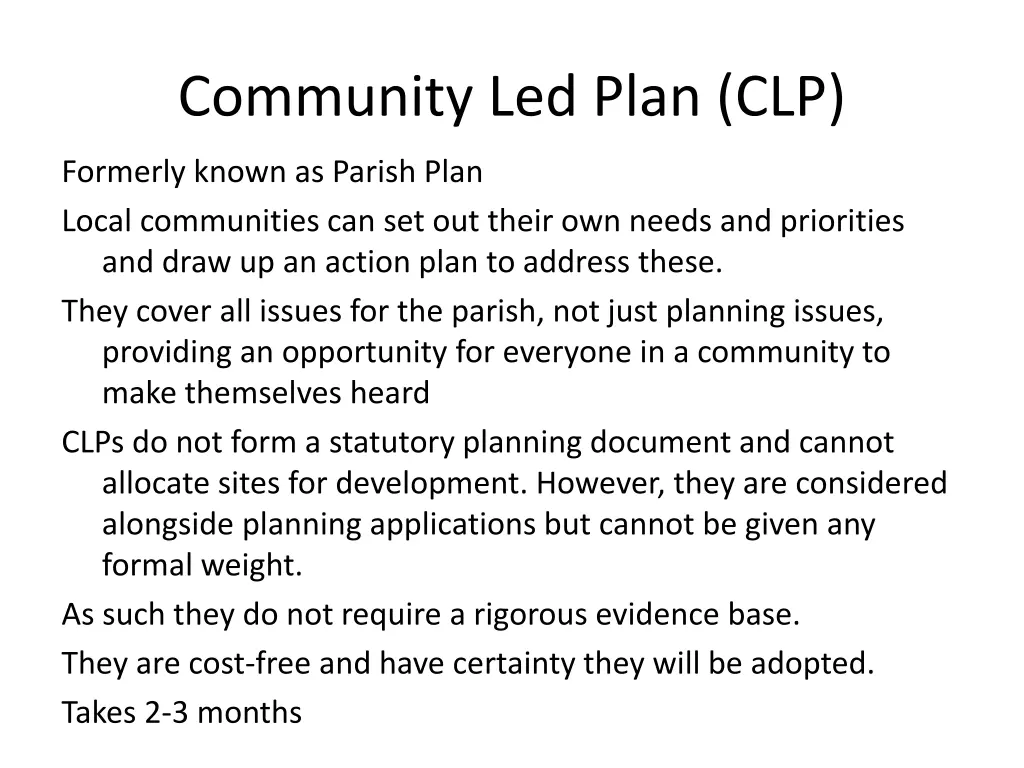 community led plan clp