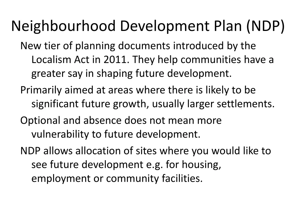 neighbourhood development plan ndp new tier