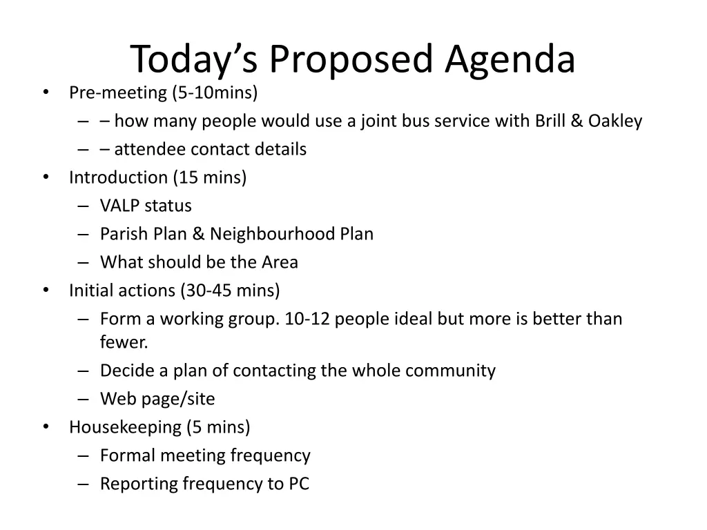 today s proposed agenda pre meeting 5 10mins
