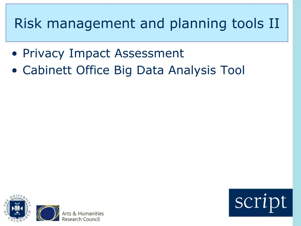 risk management and planning tools ii