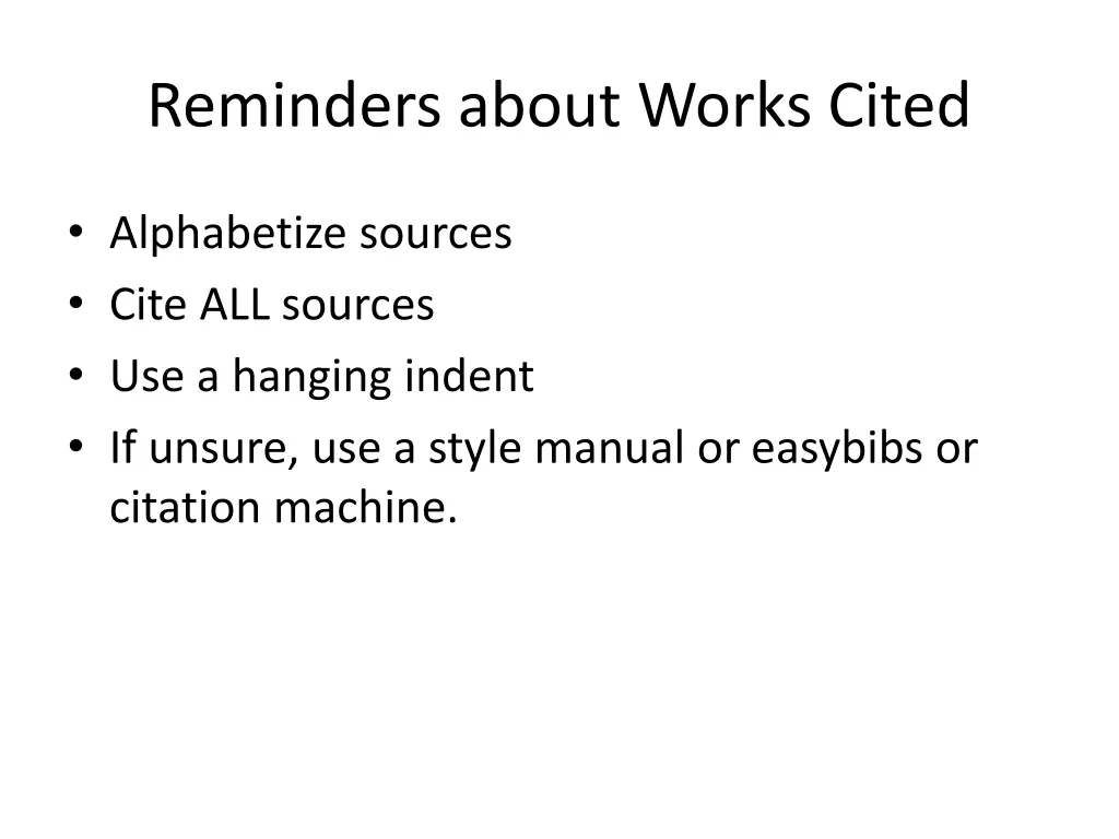 reminders about works cited