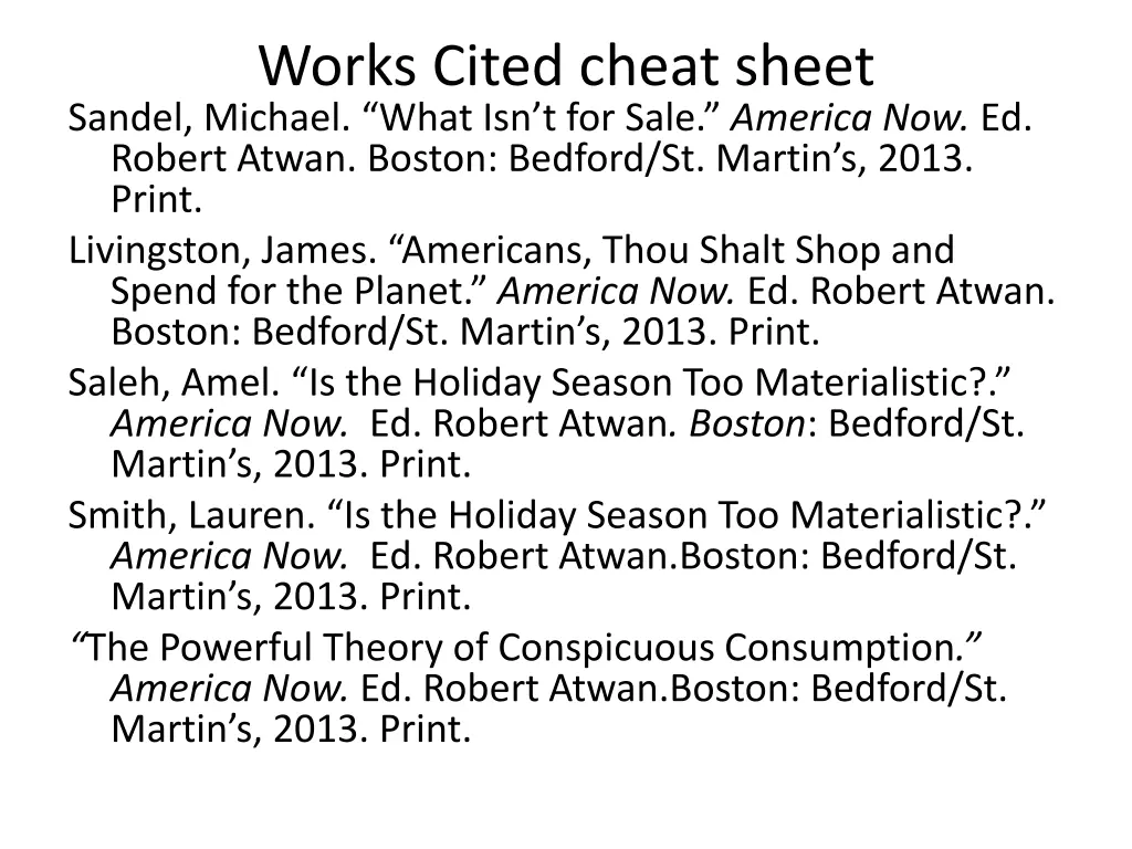 works cited cheat sheet sandel michael what