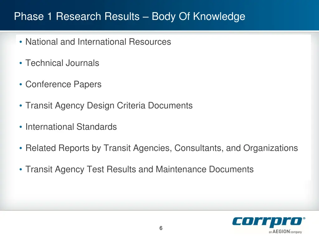 phase 1 research results body of knowledge