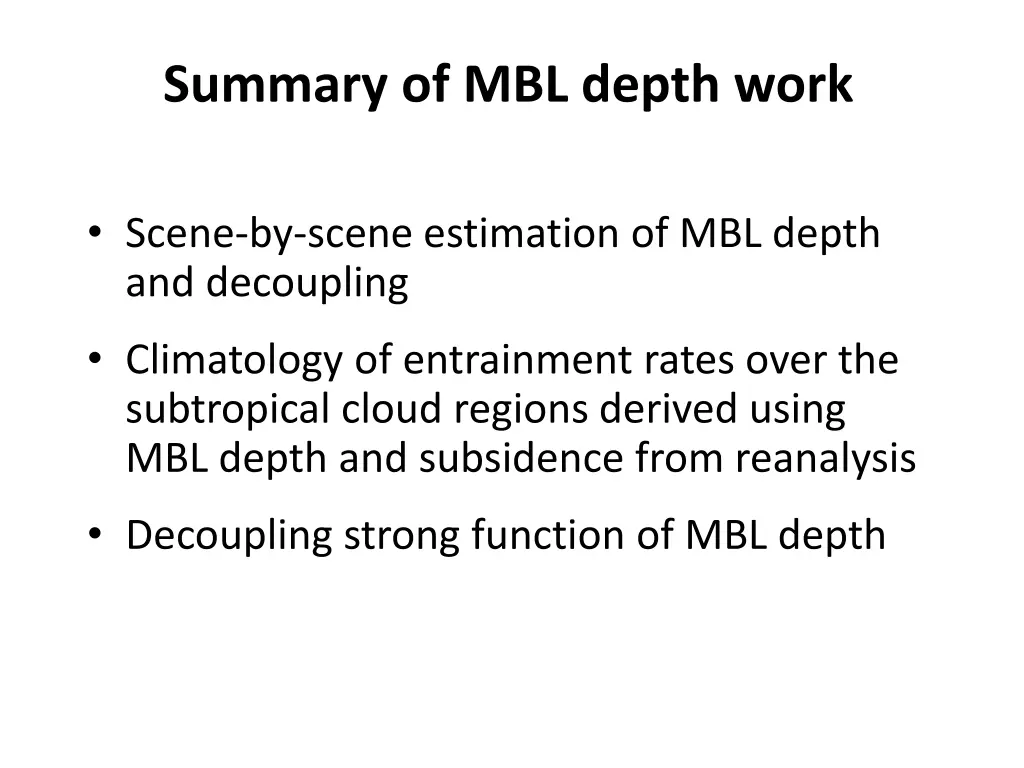 summary of mbl depth work