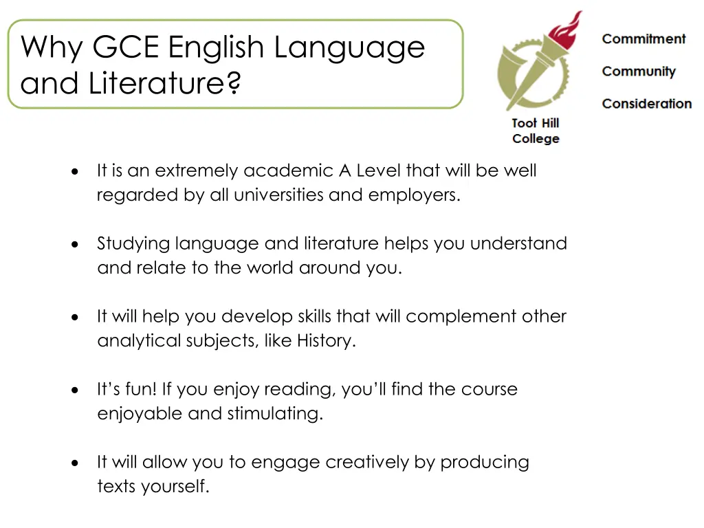 why gce english language and literature