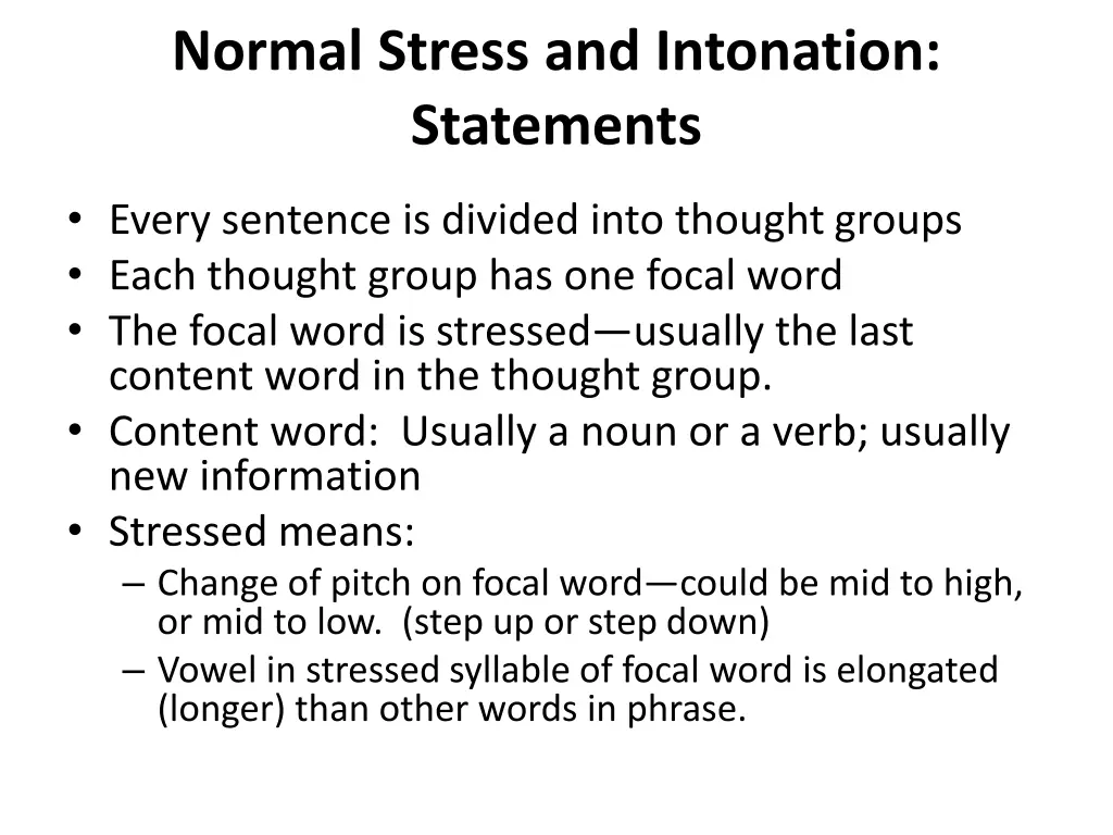 normal stress and intonation statements