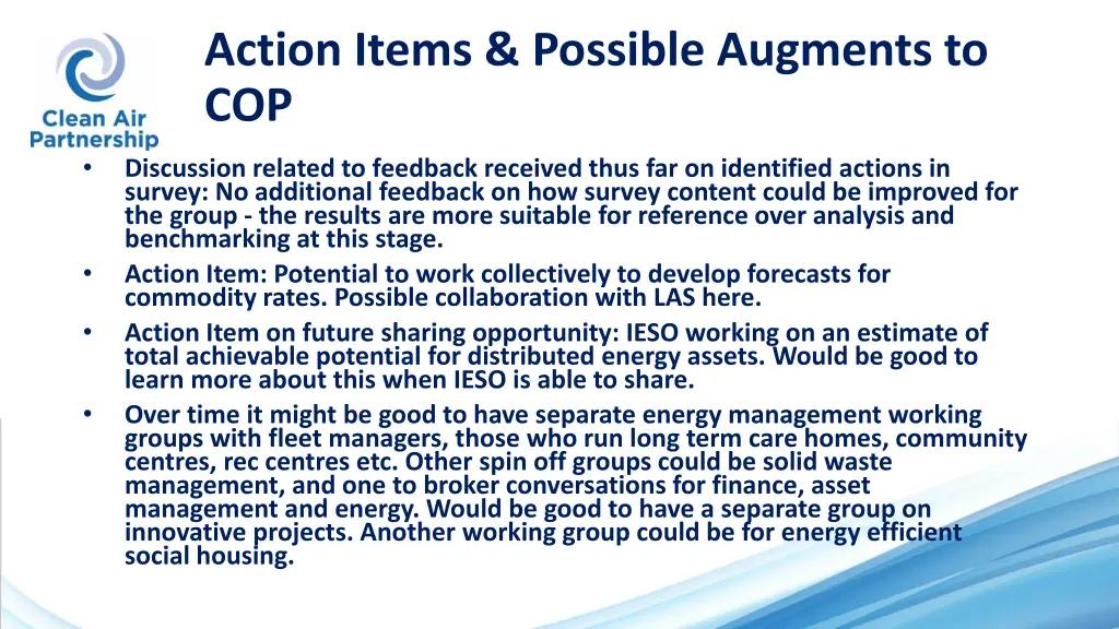 action items possible augments to cop