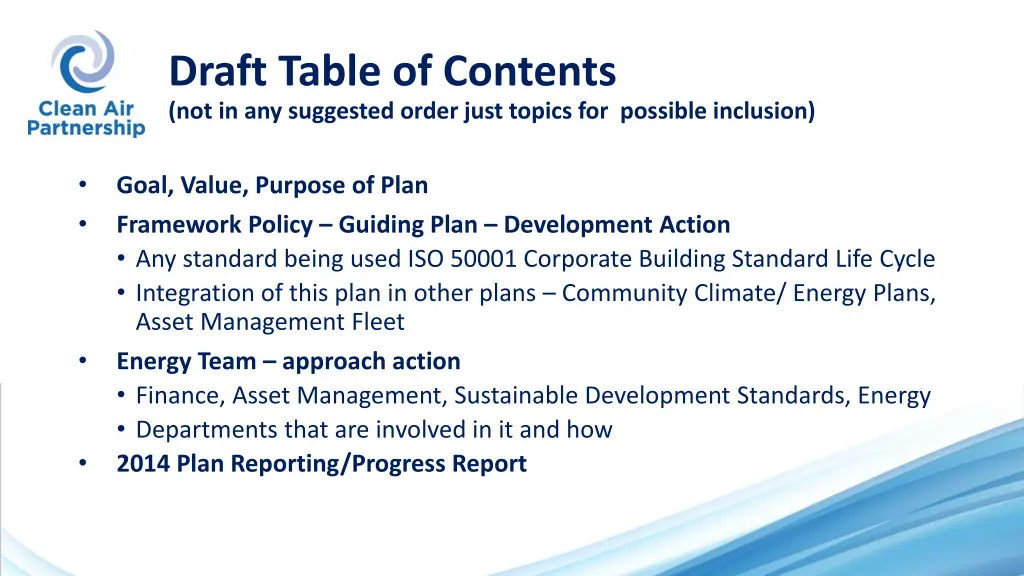 draft table of contents not in any suggested