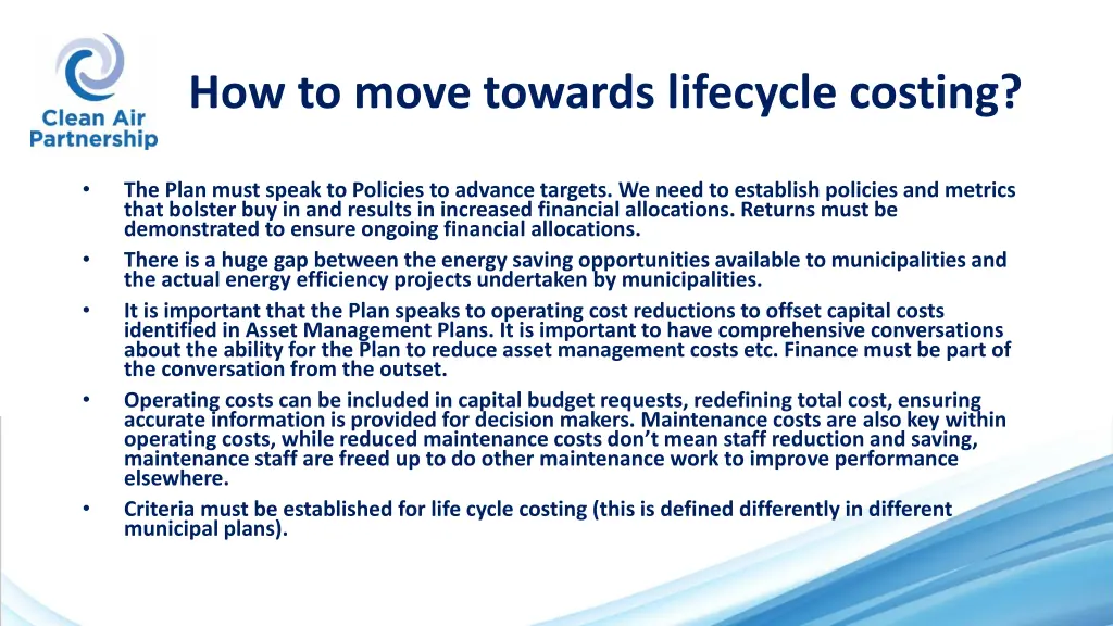 how to move towards lifecycle costing