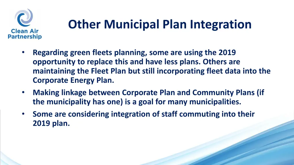 other municipal plan integration