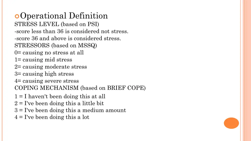 operational definition stress level based
