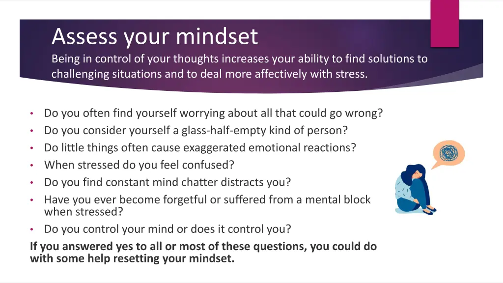 assess your mindset being in control of your