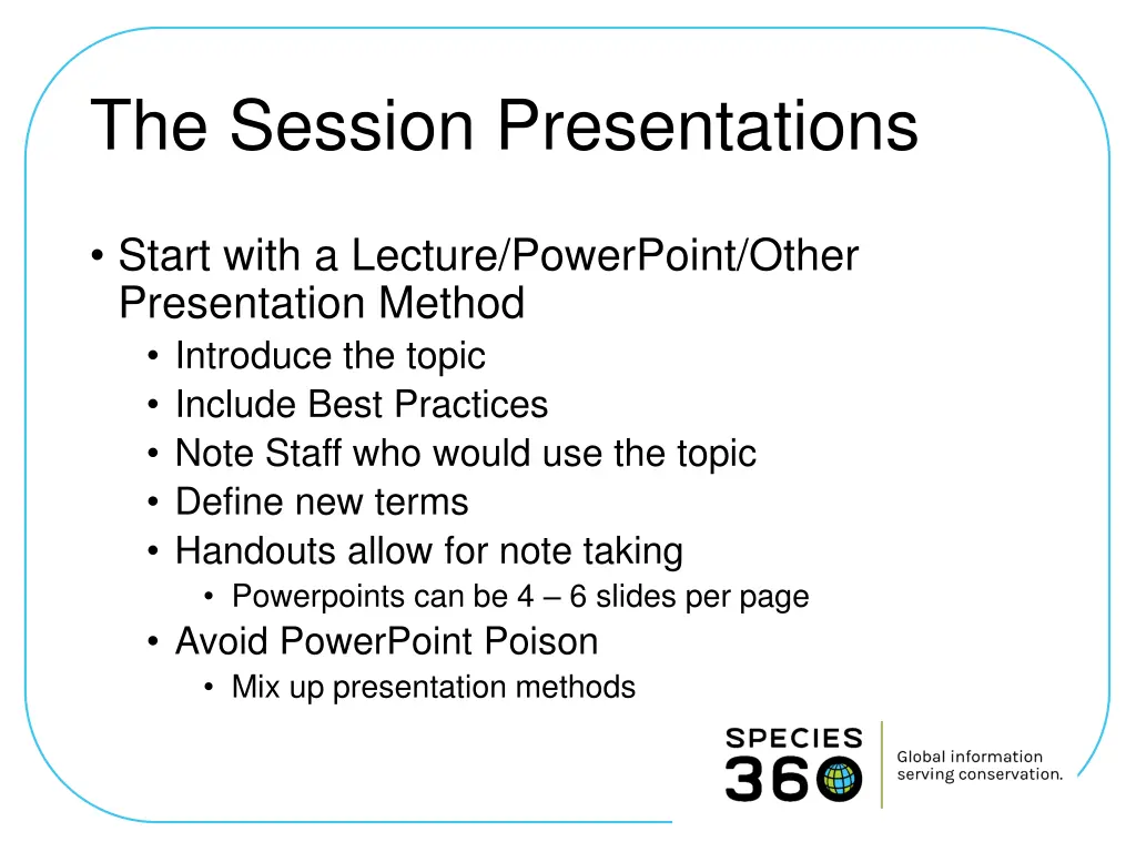 the session presentations