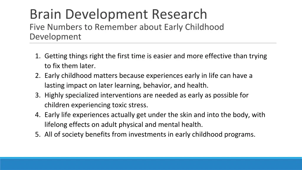 brain development research five numbers